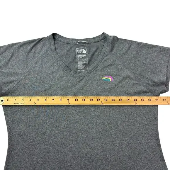 The North Face Women's XL XLARGE Flash Dry Short Sleeve V-Neck Gray W/Front Logo - Picture 6 of 16